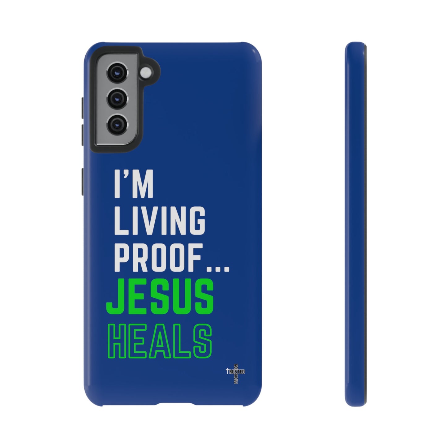 I'm living proof...Jesus Heals- Tough Case (blue & neon)