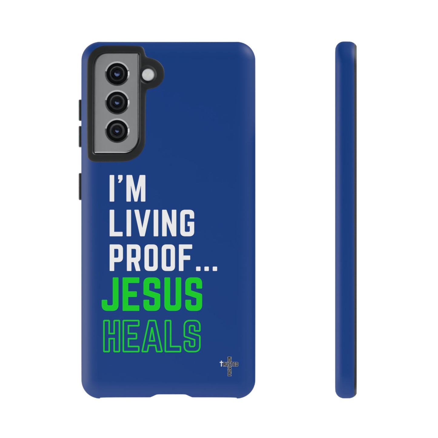 I'm living proof...Jesus Heals- Tough Case (blue & neon)