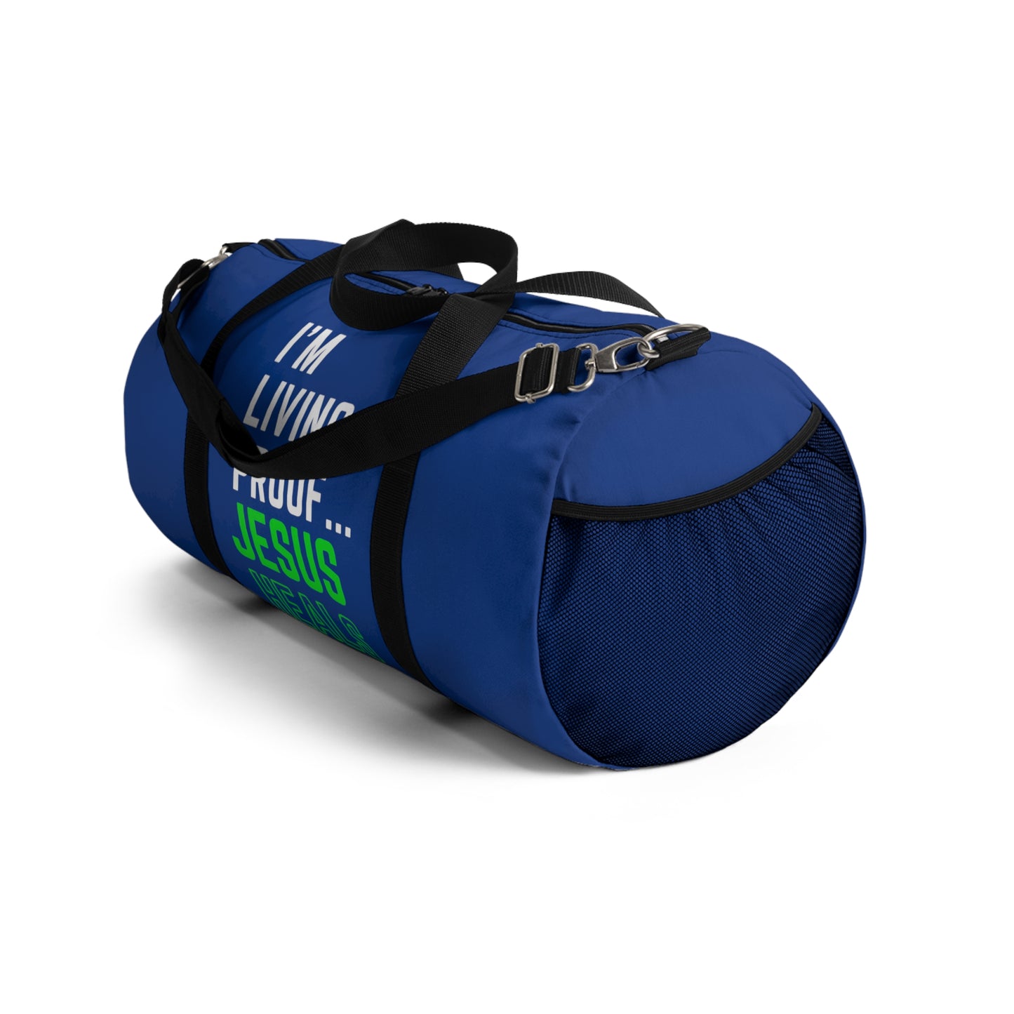 I'm living proof...Jesus Heals - Duffel Bag (dark blue/neon)