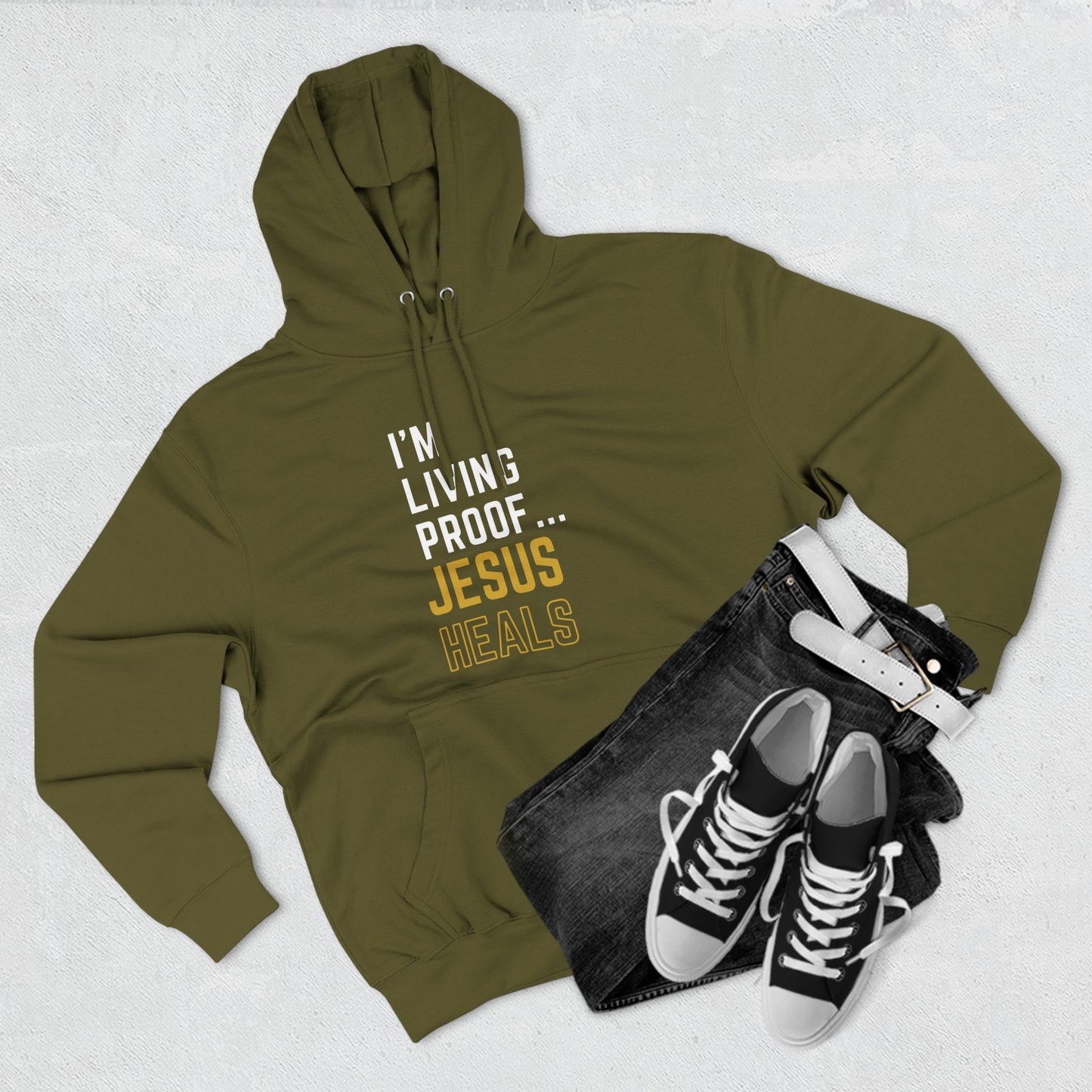 I'm living proof...Jesus Heals- Unisex Pullover Hoodie (Gold Edition)