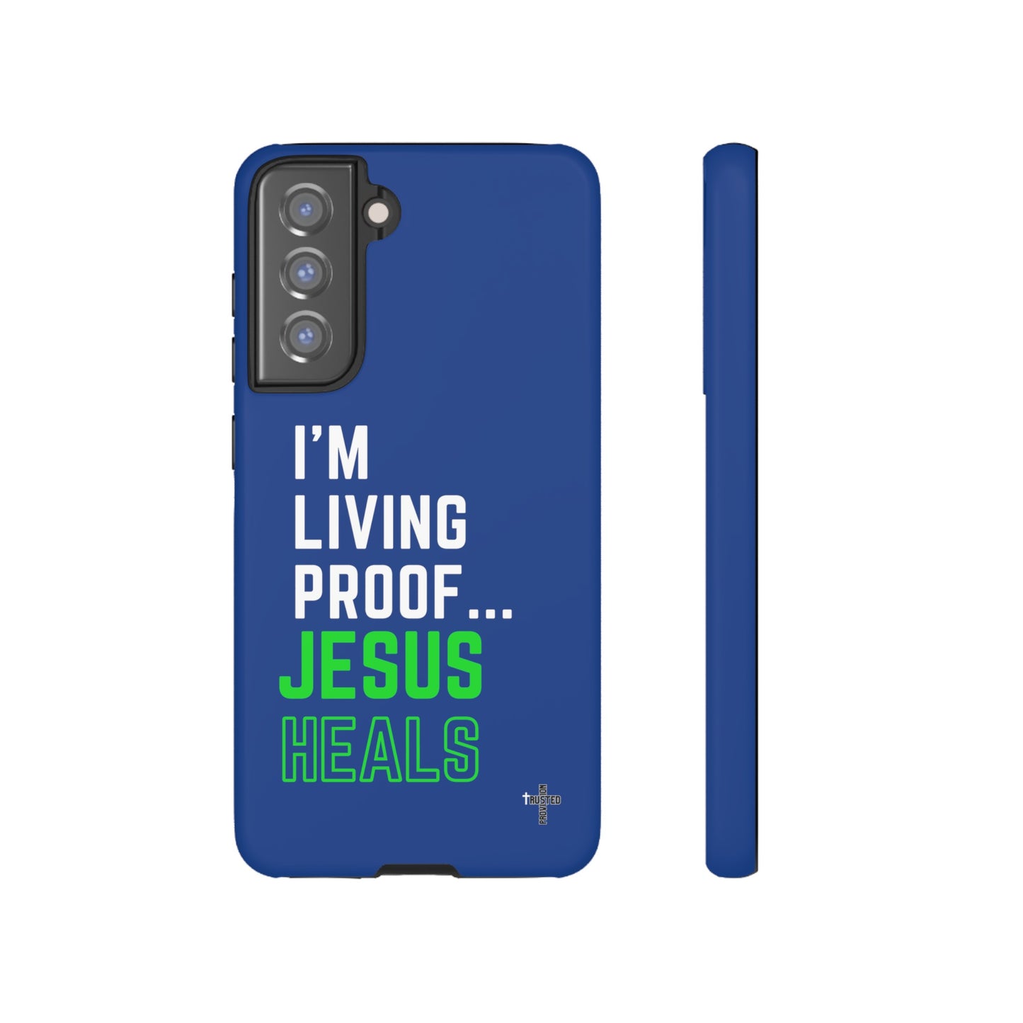 I'm living proof...Jesus Heals- Tough Case (blue & neon)