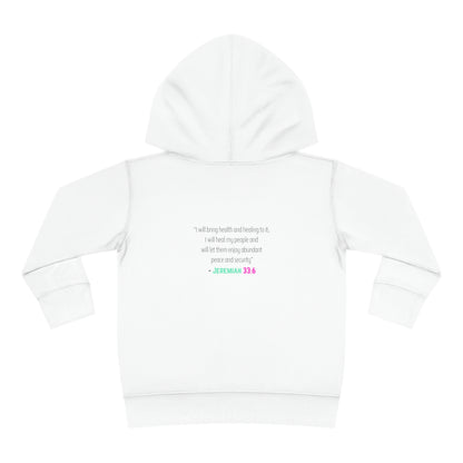 I'm living proof...Jesus Heals- Toddler Pullover Hoodie (pink & blue letters)