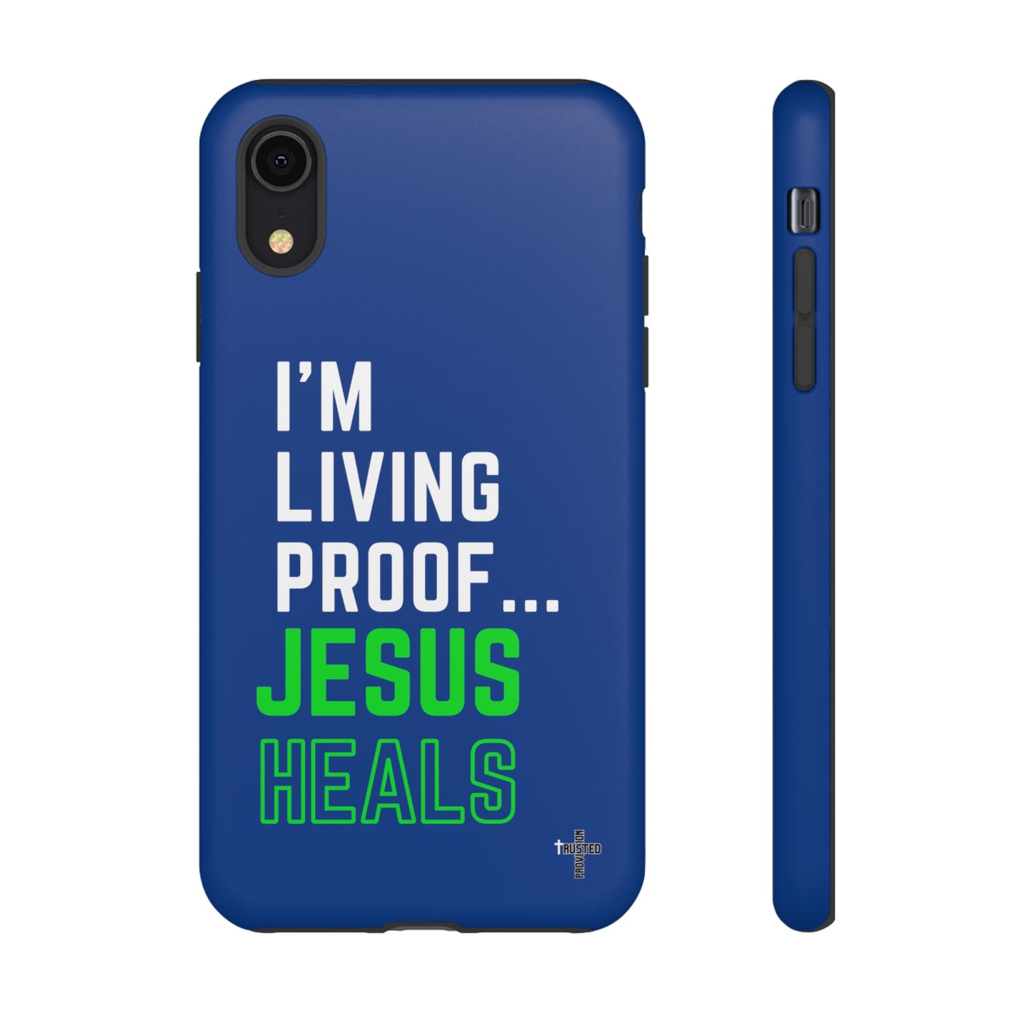 I'm living proof...Jesus Heals- Tough Case (blue & neon)