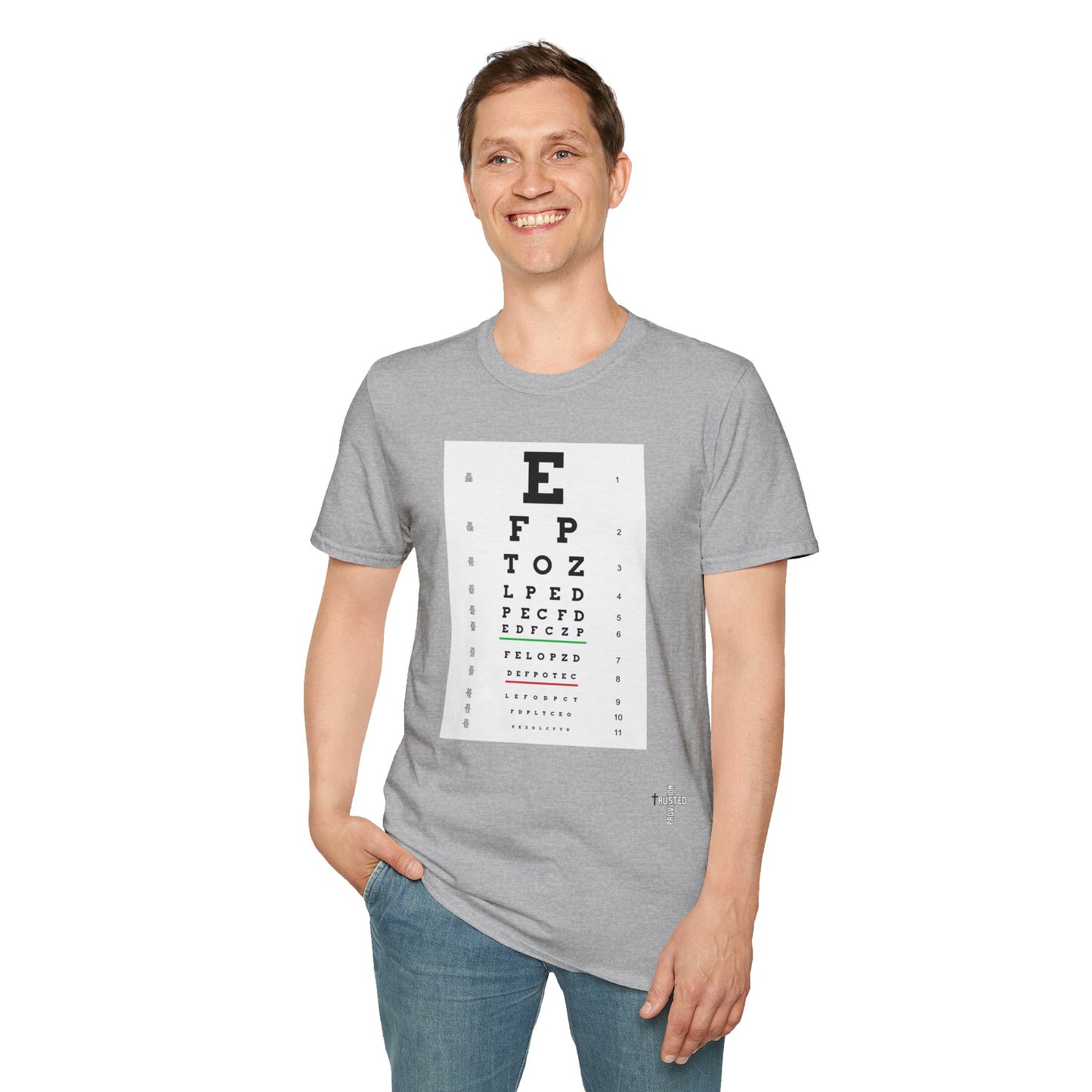 I will walk by FAITH- Unisex Softstyle T-Shirt (eye chart)