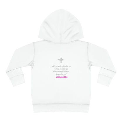 I'm living proof...Jesus Heals- Toddler Pullover Hoodie (pink letters)