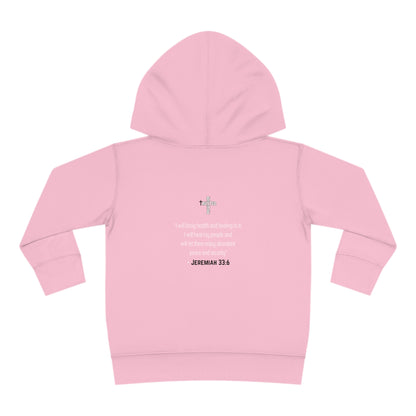 I'm living proof...Jesus Heals- Toddler Pullover Hoodie (pink letters)