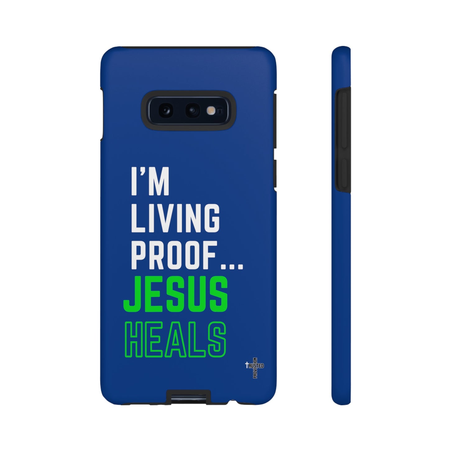 I'm living proof...Jesus Heals- Tough Case (blue & neon)