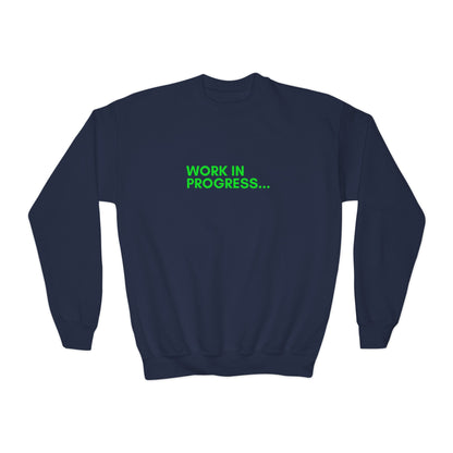 Work in Progress- Youth Crewneck Sweatshirt (neon green)