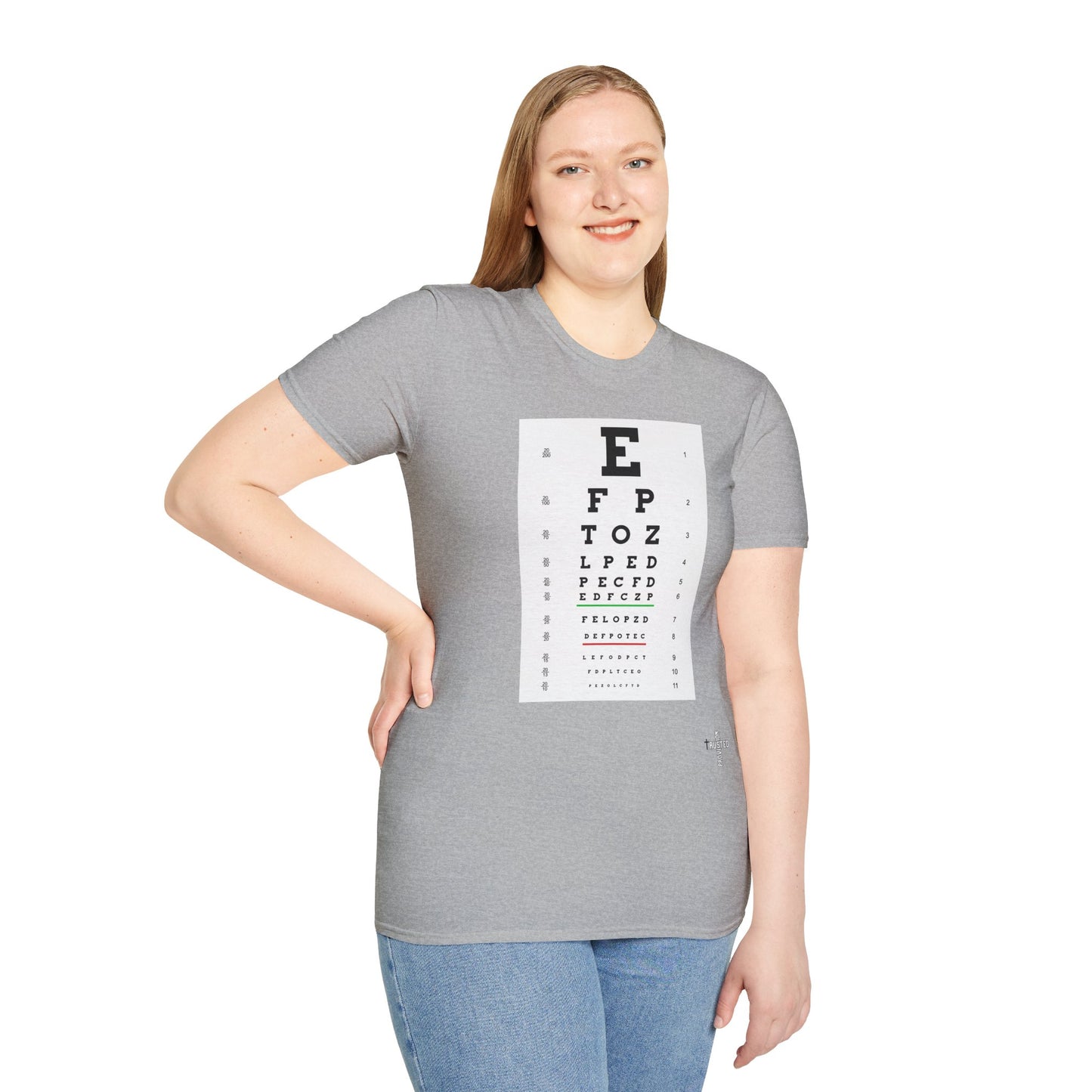 I will walk by FAITH- Unisex Softstyle T-Shirt (eye chart)