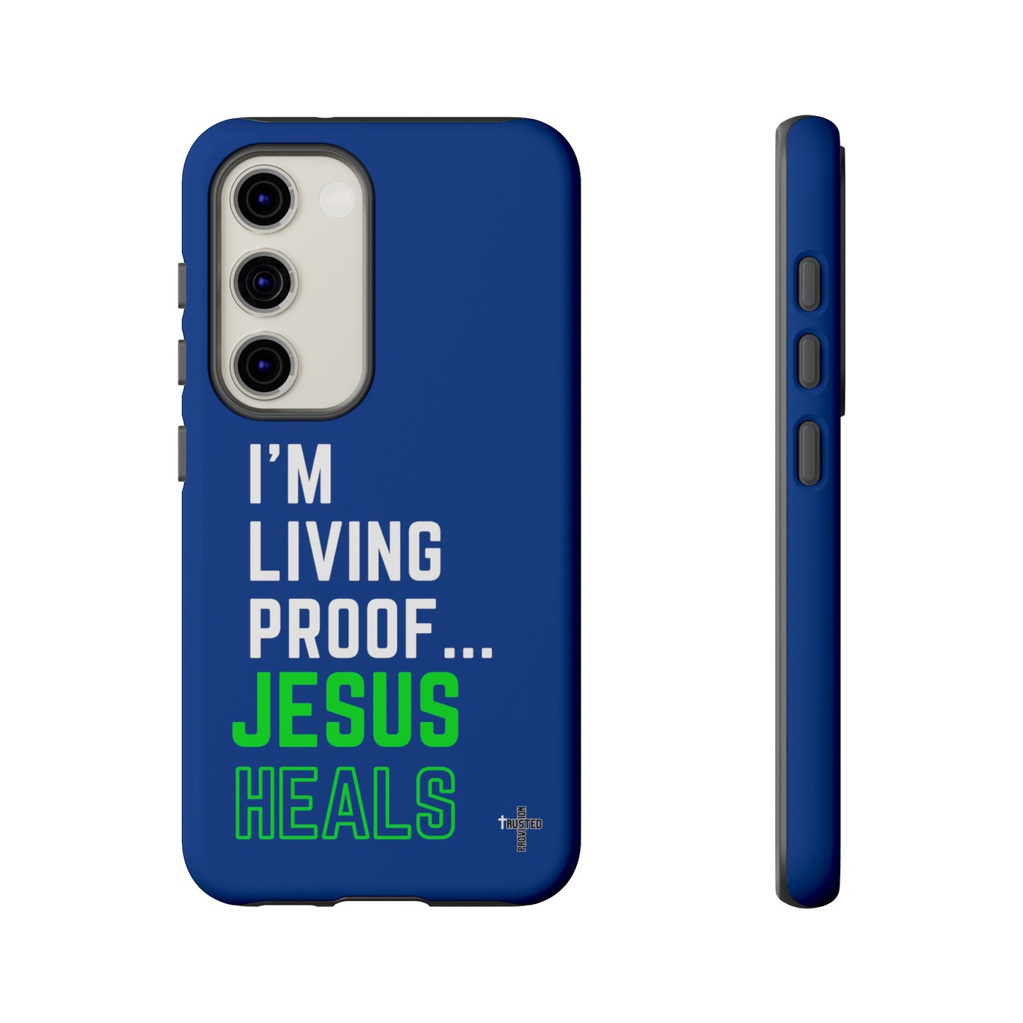 I'm living proof...Jesus Heals- Tough Case (blue & neon)