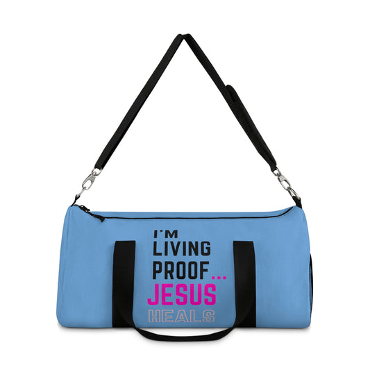 I'm living proof...Jesus Heals - Duffel Bag (light blue)