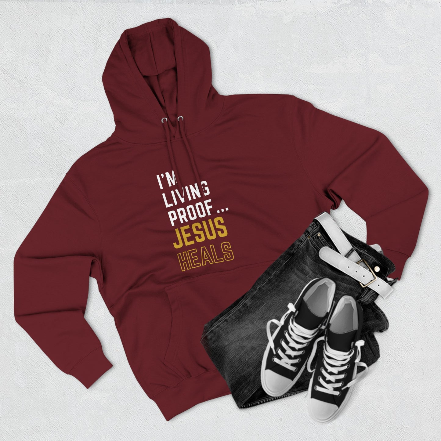 I'm living proof...Jesus Heals- Unisex Pullover Hoodie (Gold Edition)