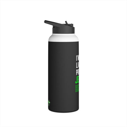 I'm living proof...Jesus Heals-  32 oz Stainless Steel Bottle (black & green)