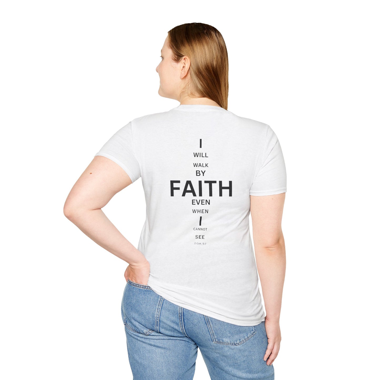 I will walk by FAITH- Unisex Softstyle T-Shirt (eye chart)