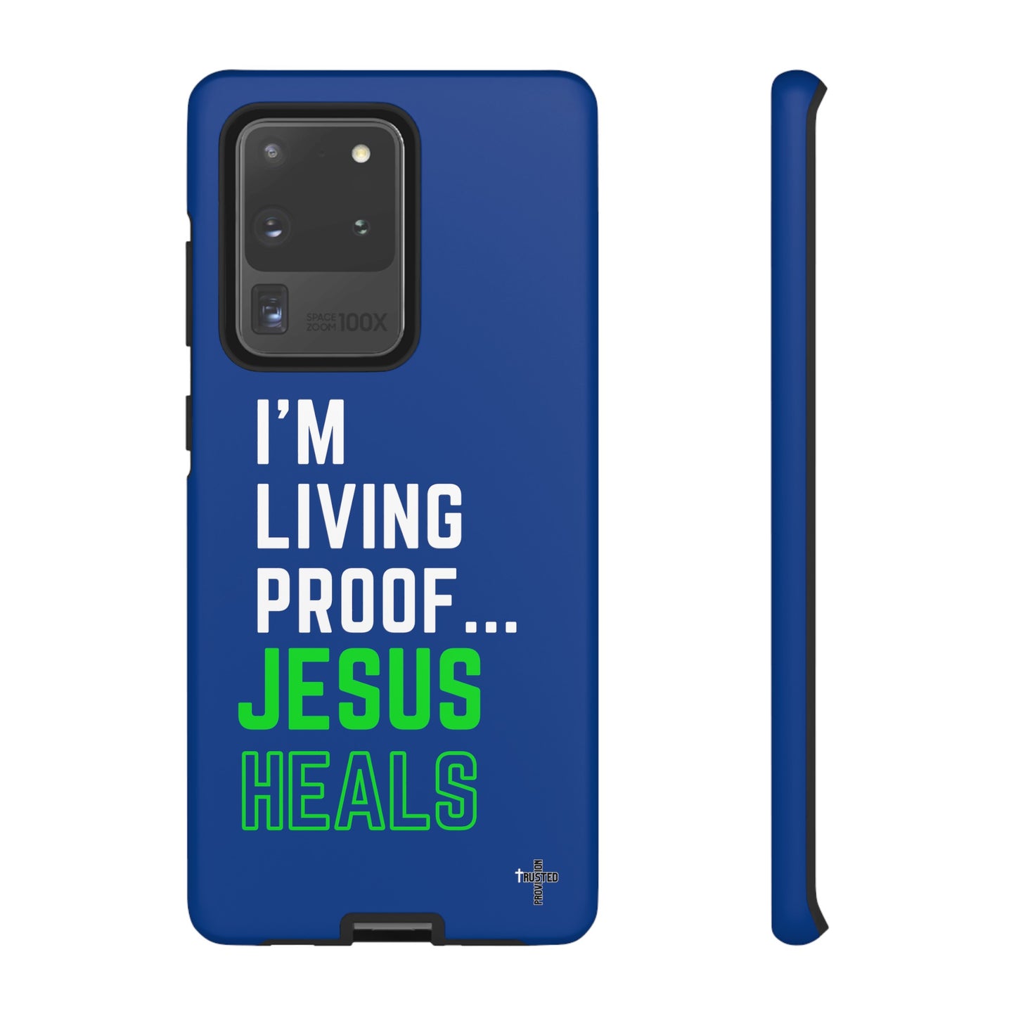 I'm living proof...Jesus Heals- Tough Case (blue & neon)