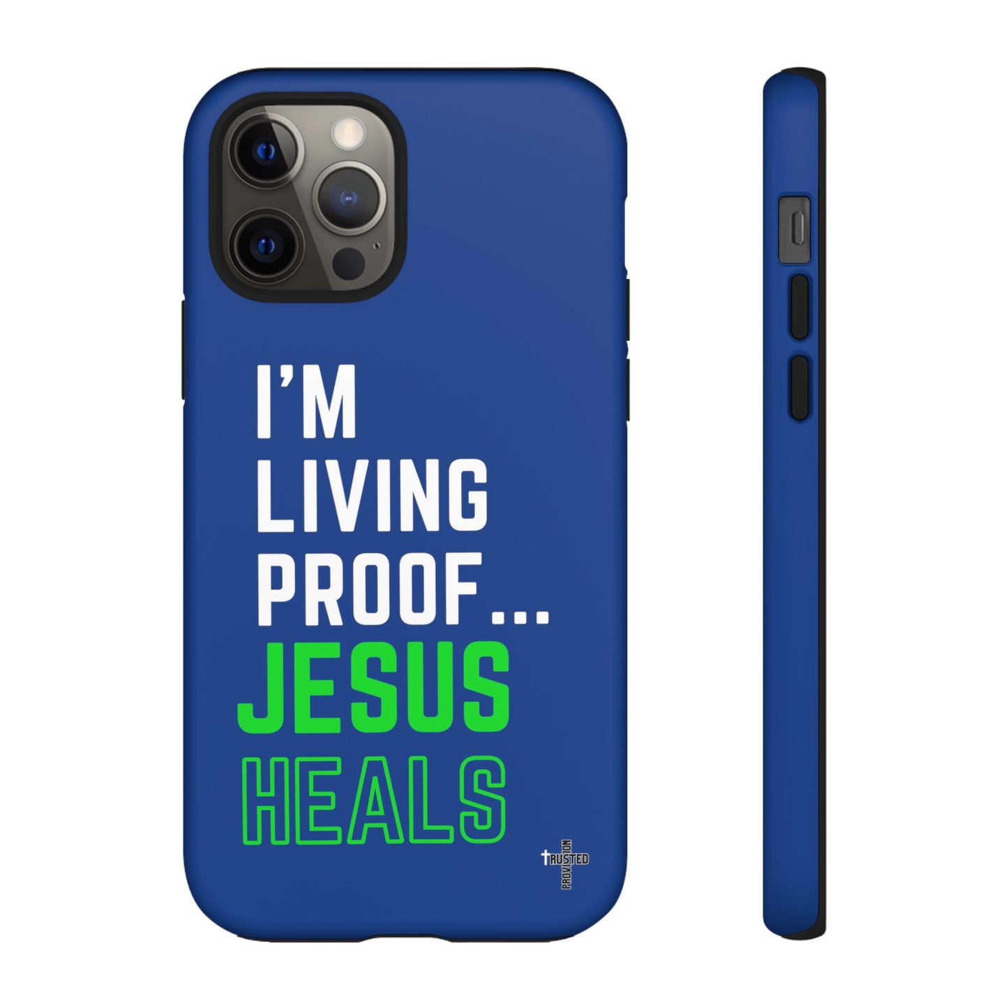 I'm living proof...Jesus Heals- Tough Case (blue & neon)