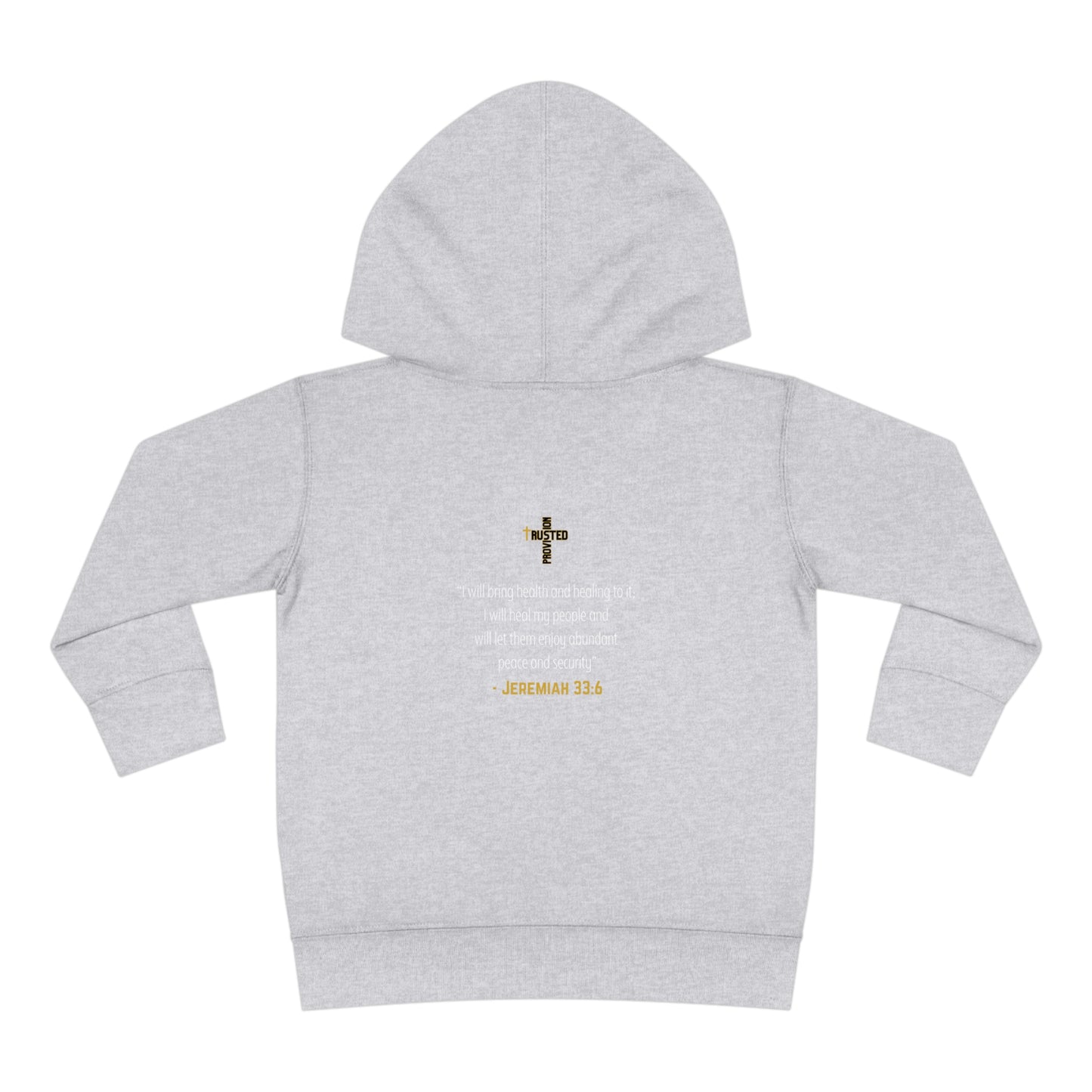 I'm living proof...Jesus Heals- Toddler Pullover Hoodie (gold letters)