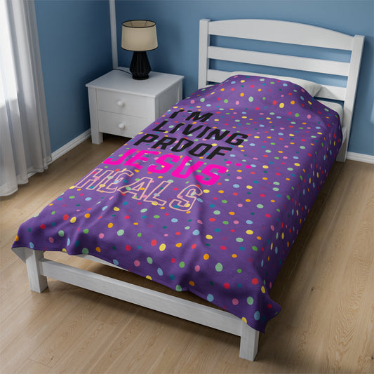 I am living proof...Jesus Heals- Plush Blanket (light purple)