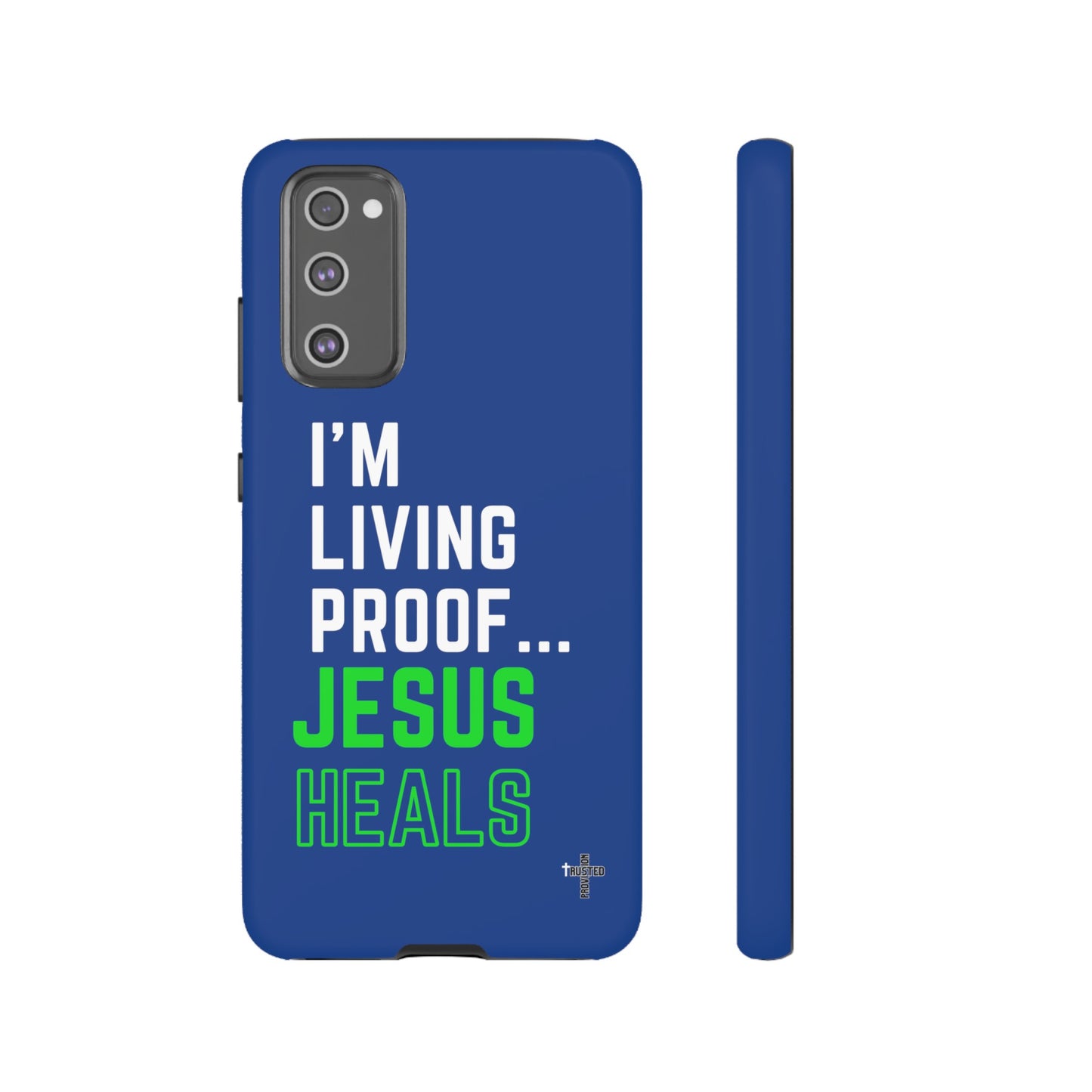 I'm living proof...Jesus Heals- Tough Case (blue & neon)