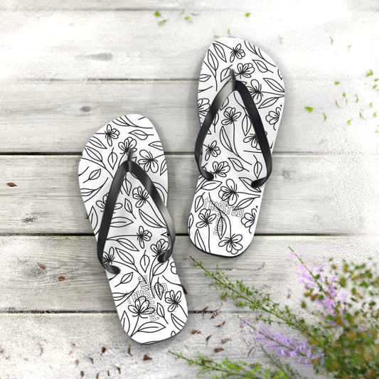 Trusted Provision- Flip Flops (black flowers)