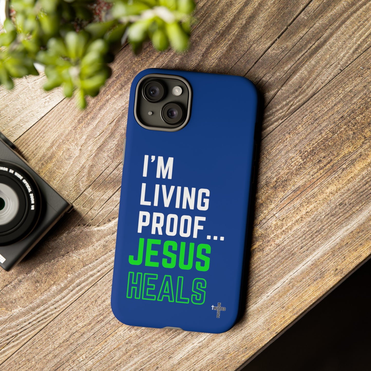 I'm living proof...Jesus Heals- Tough Case (blue & neon)