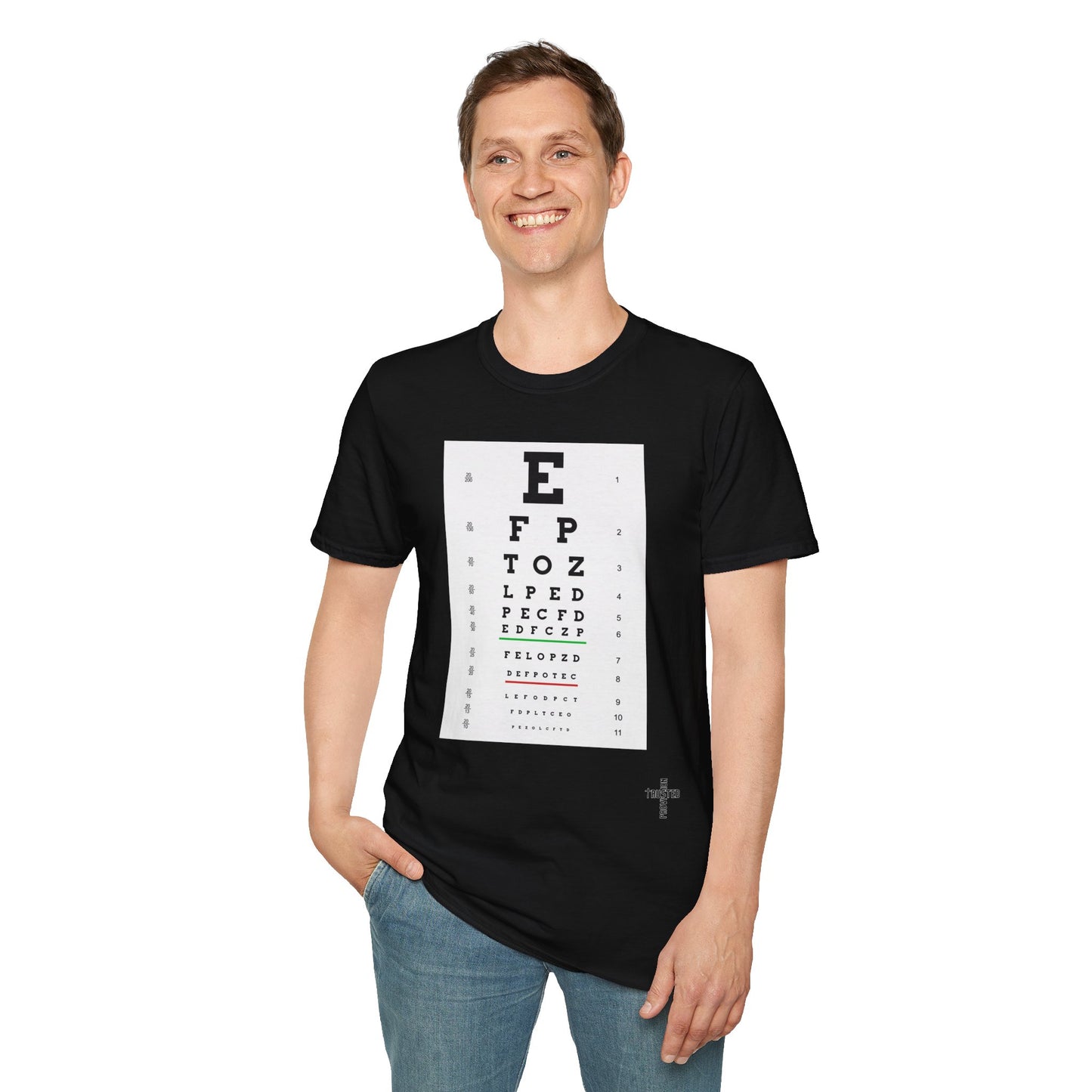 I will walk by FAITH- Unisex Softstyle T-Shirt (eye chart)