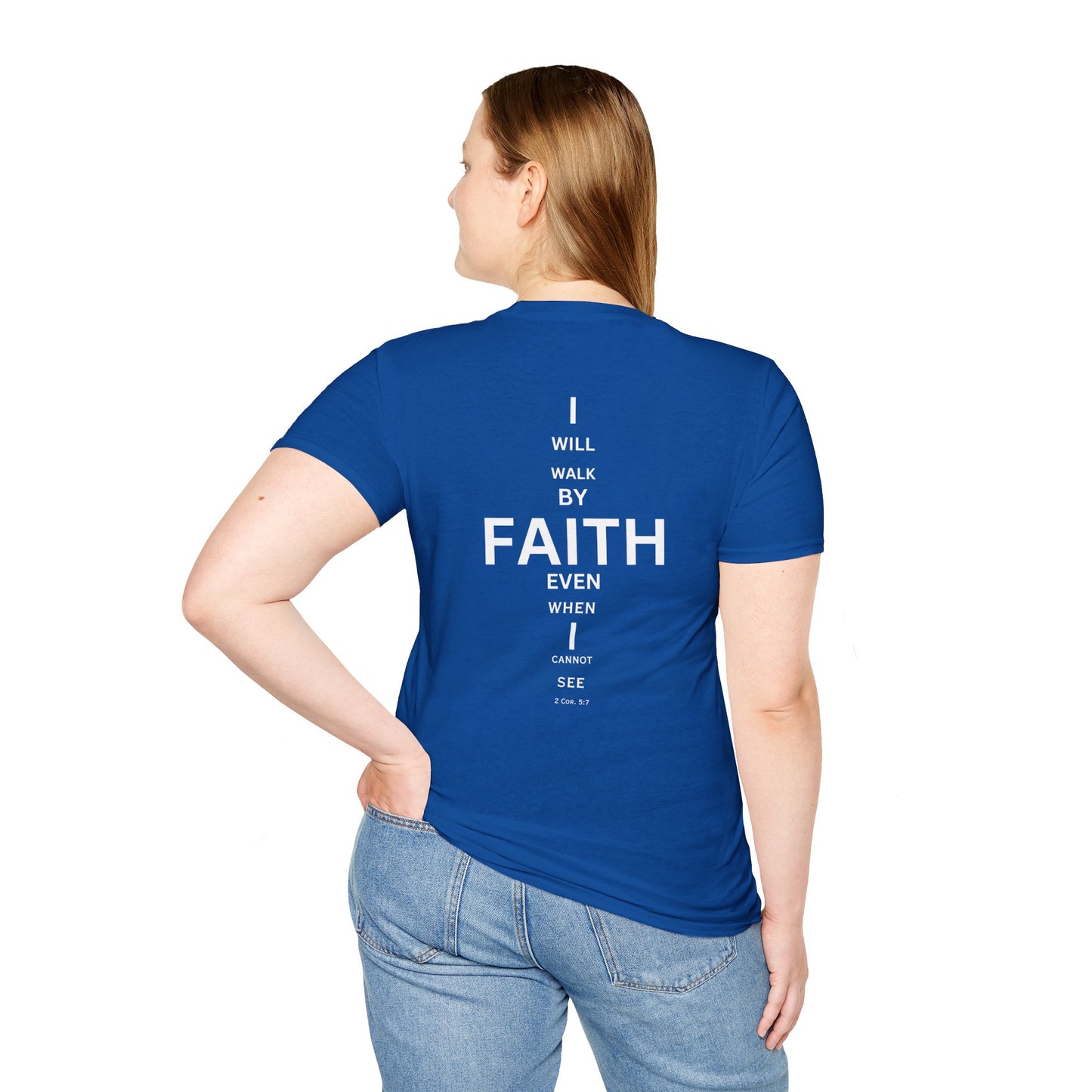 I will walk by FAITH- Unisex Softstyle T-Shirt (eye chart)