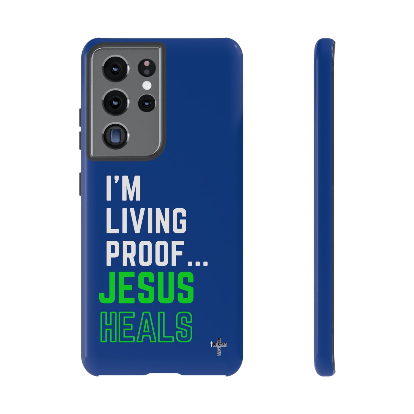 I'm living proof...Jesus Heals- Tough Case (blue & neon)