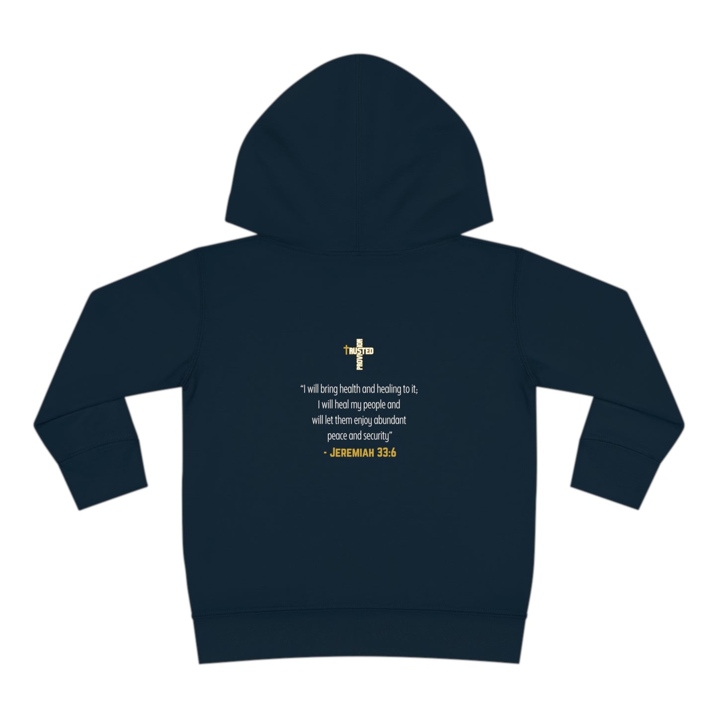 I'm living proof...Jesus Heals- Toddler Pullover Hoodie (gold letters)