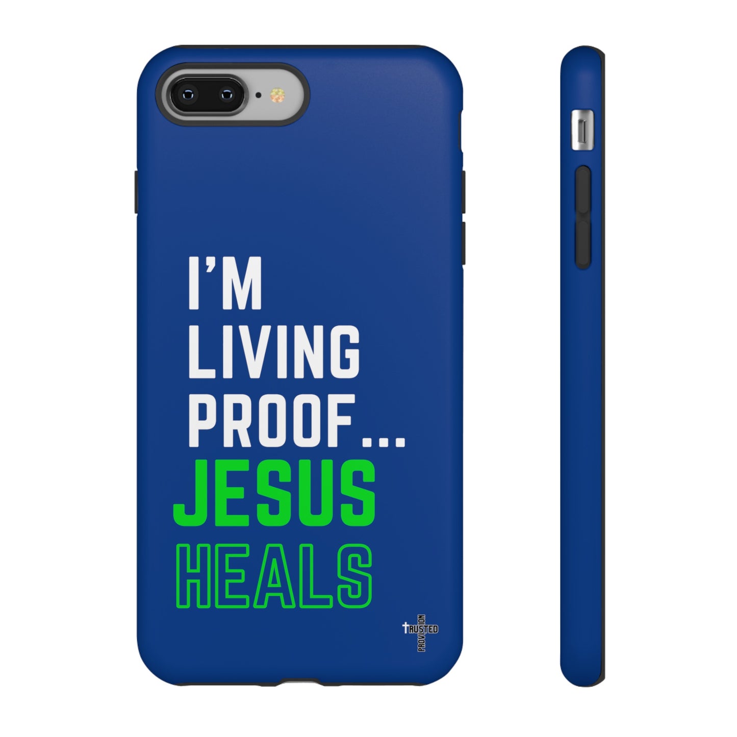 I'm living proof...Jesus Heals- Tough Case (blue & neon)