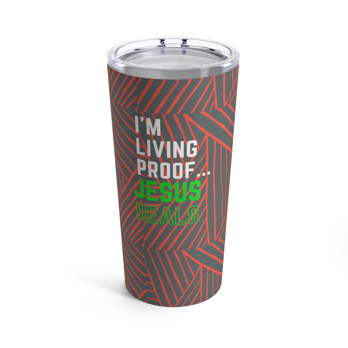 I'm living proof...Jesus Heals- 20oz Tumbler (orange/gray)