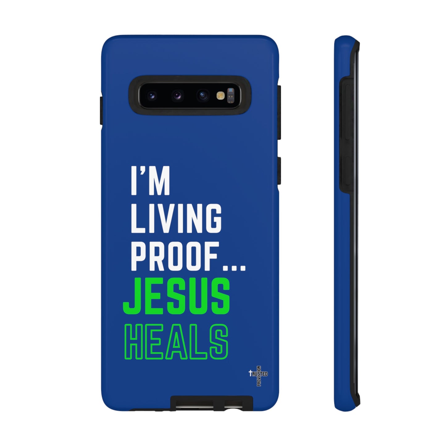 I'm living proof...Jesus Heals- Tough Case (blue & neon)