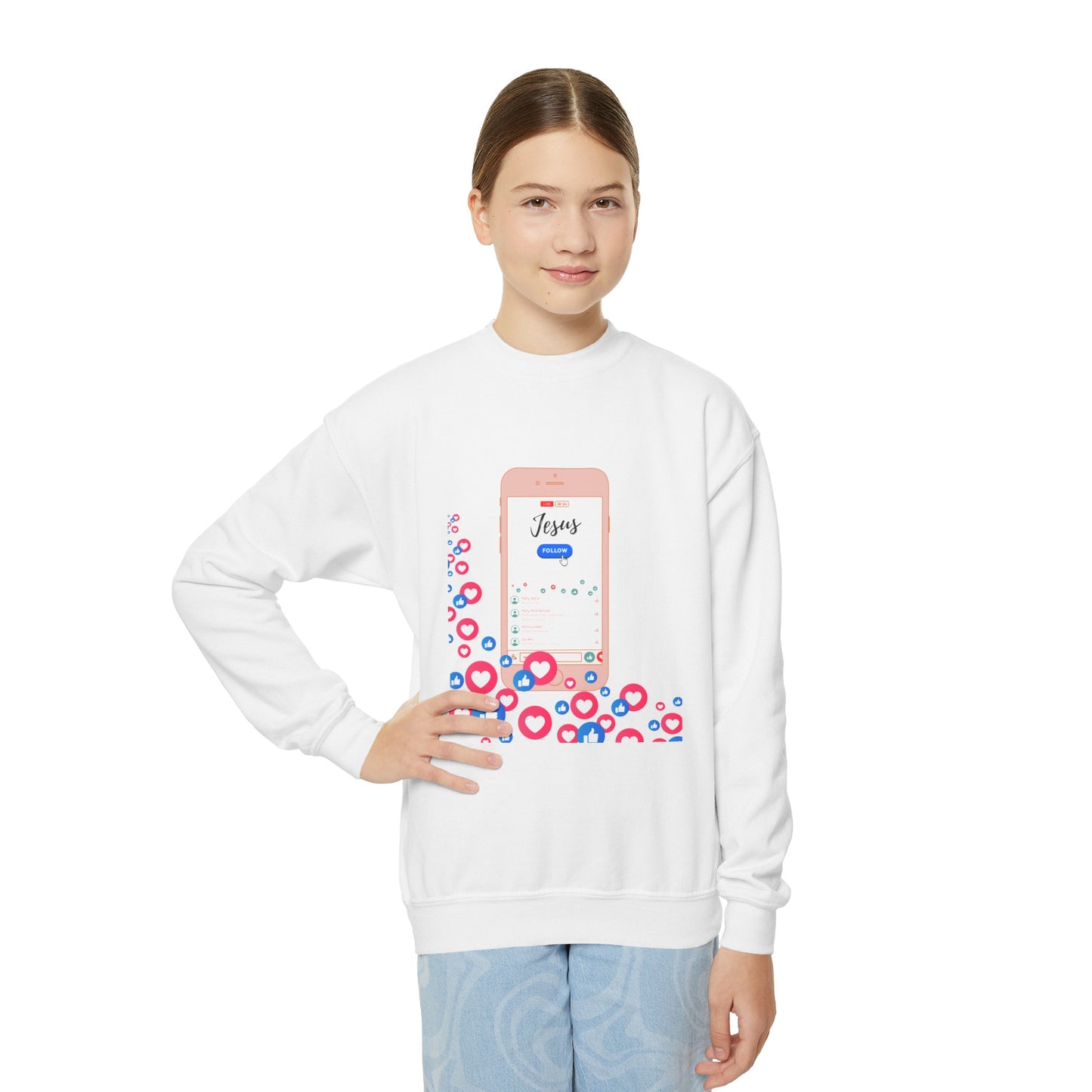 Follow Jesus- Youth Crewneck Sweatshirt (pink)