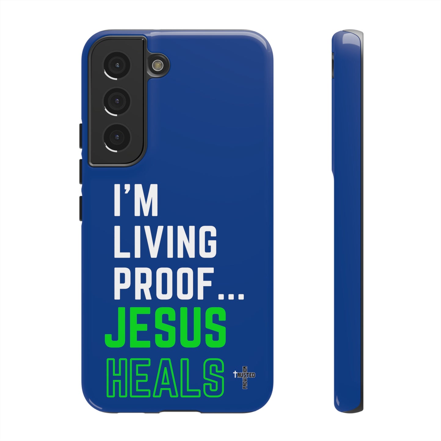 I'm living proof...Jesus Heals- Tough Case (blue & neon)