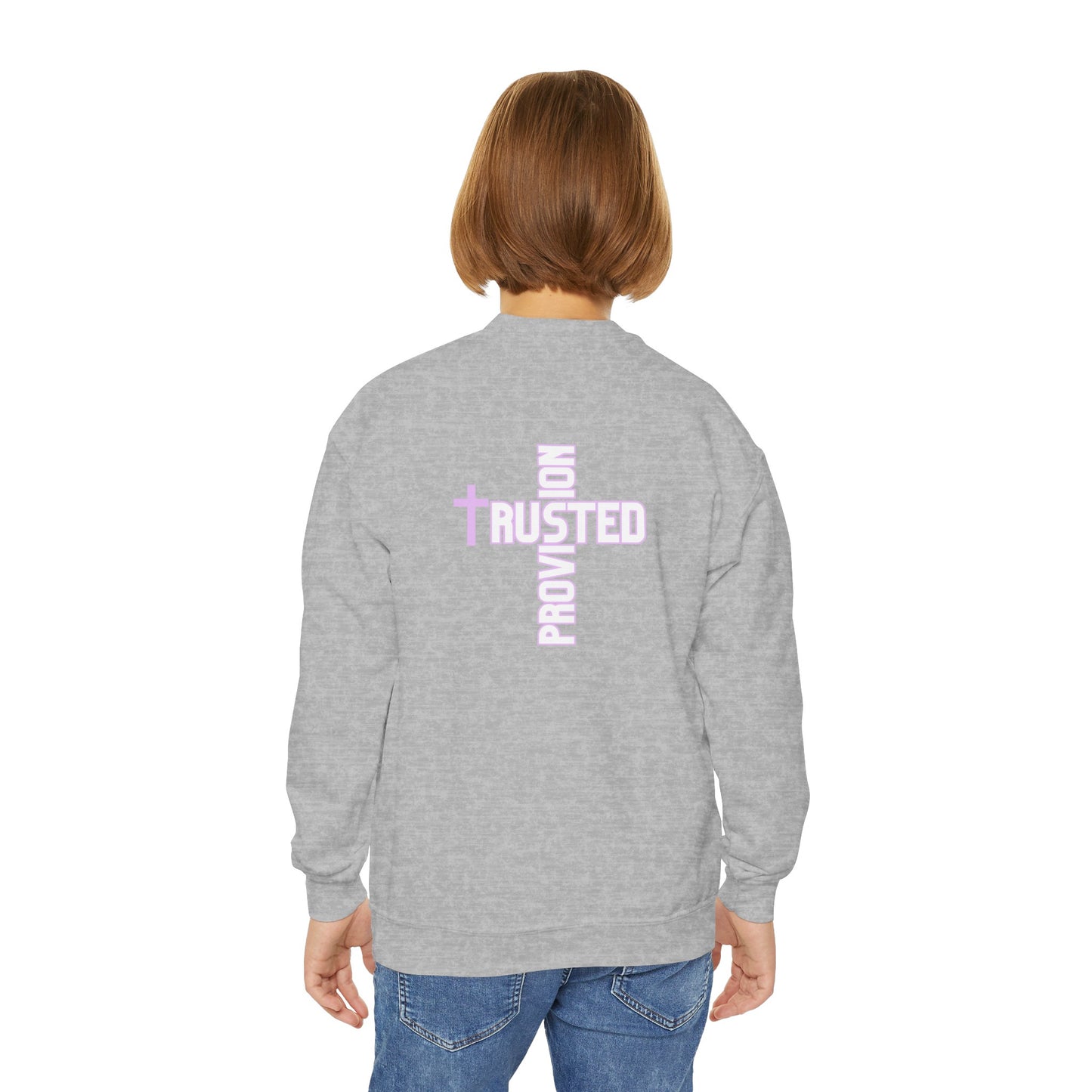 FAITH/Hebrews 11- Youth Crewneck Sweatshirt (lilac letters)