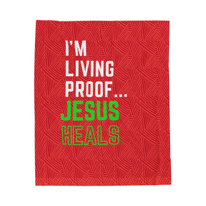 I am living proof...Jesus Heals- Plush Blanket (red)