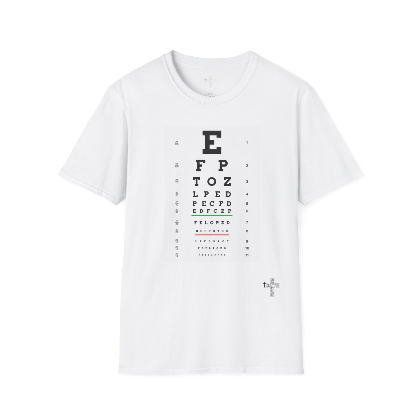 I will walk by FAITH- Unisex Softstyle T-Shirt (eye chart)