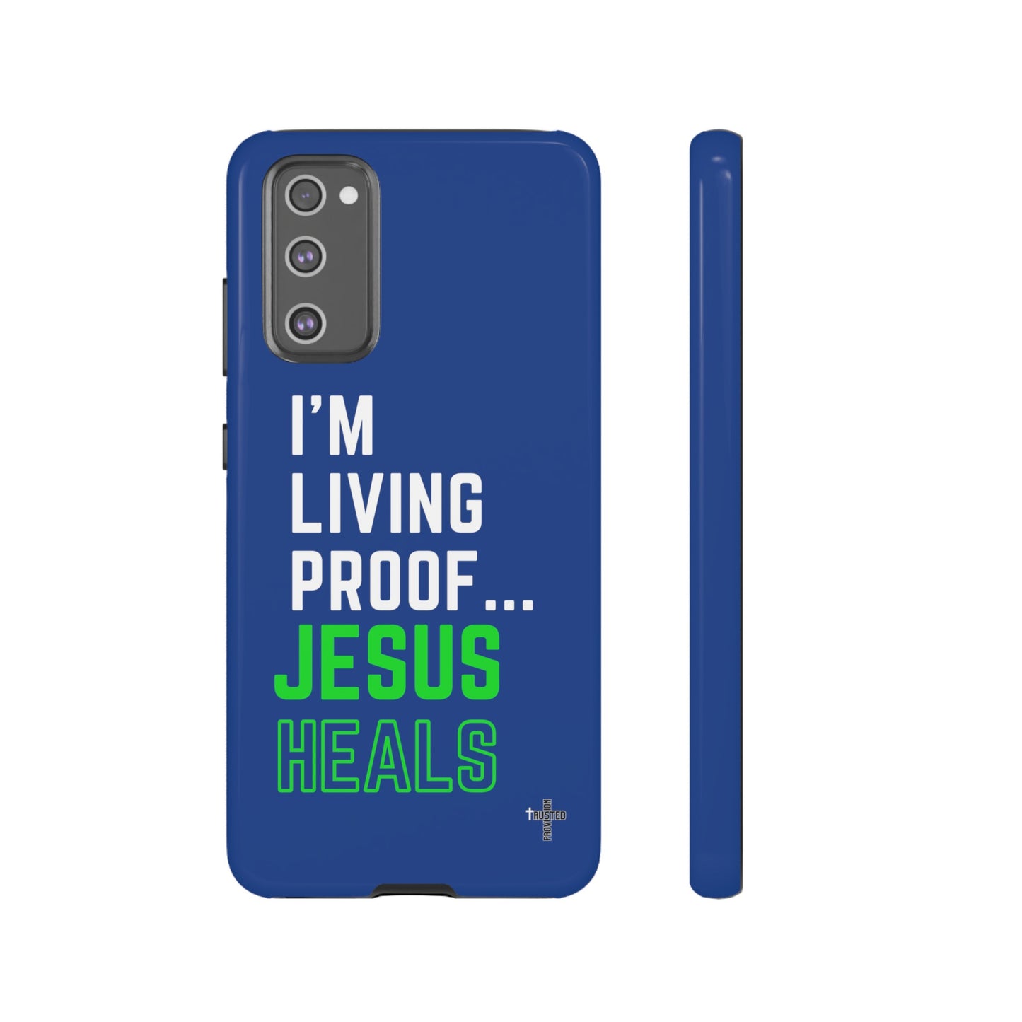 I'm living proof...Jesus Heals- Tough Case (blue & neon)