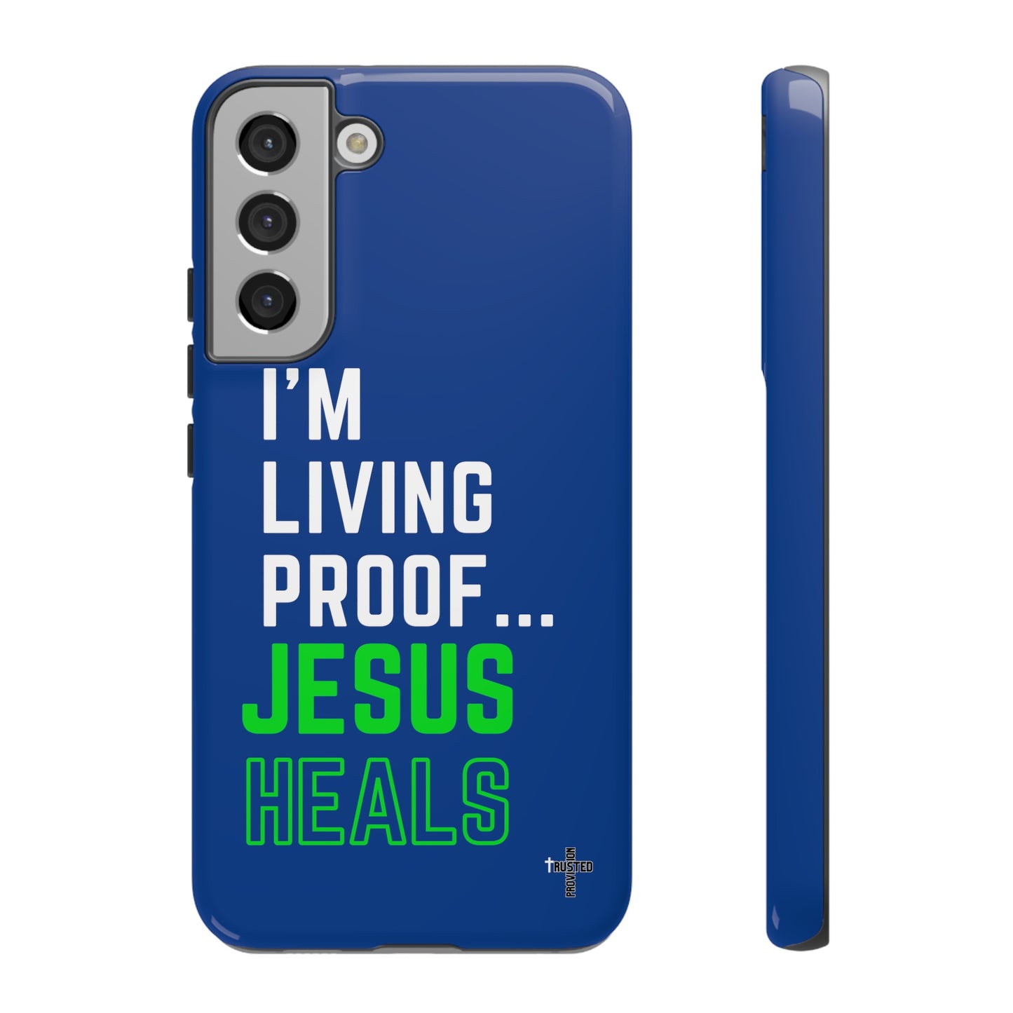 I'm living proof...Jesus Heals- Tough Case (blue & neon)