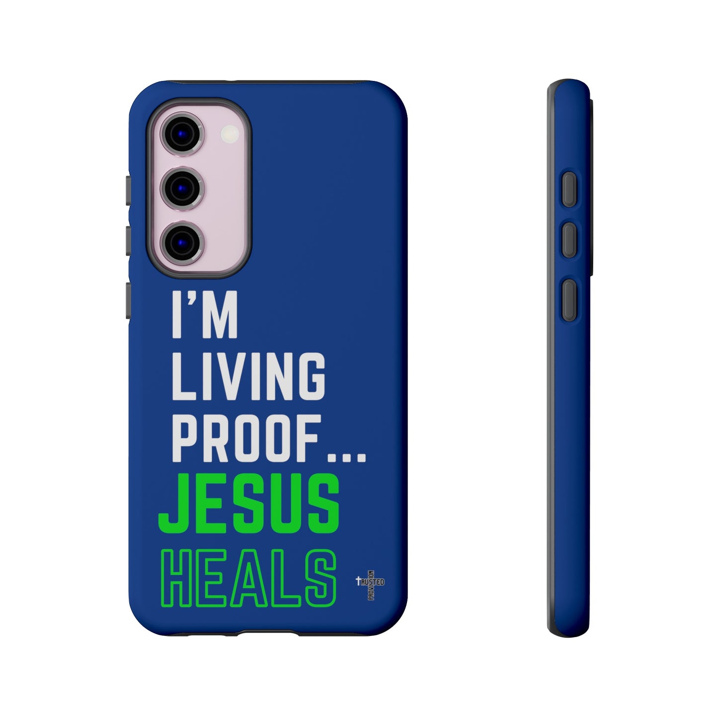 I'm living proof...Jesus Heals- Tough Case (blue & neon)