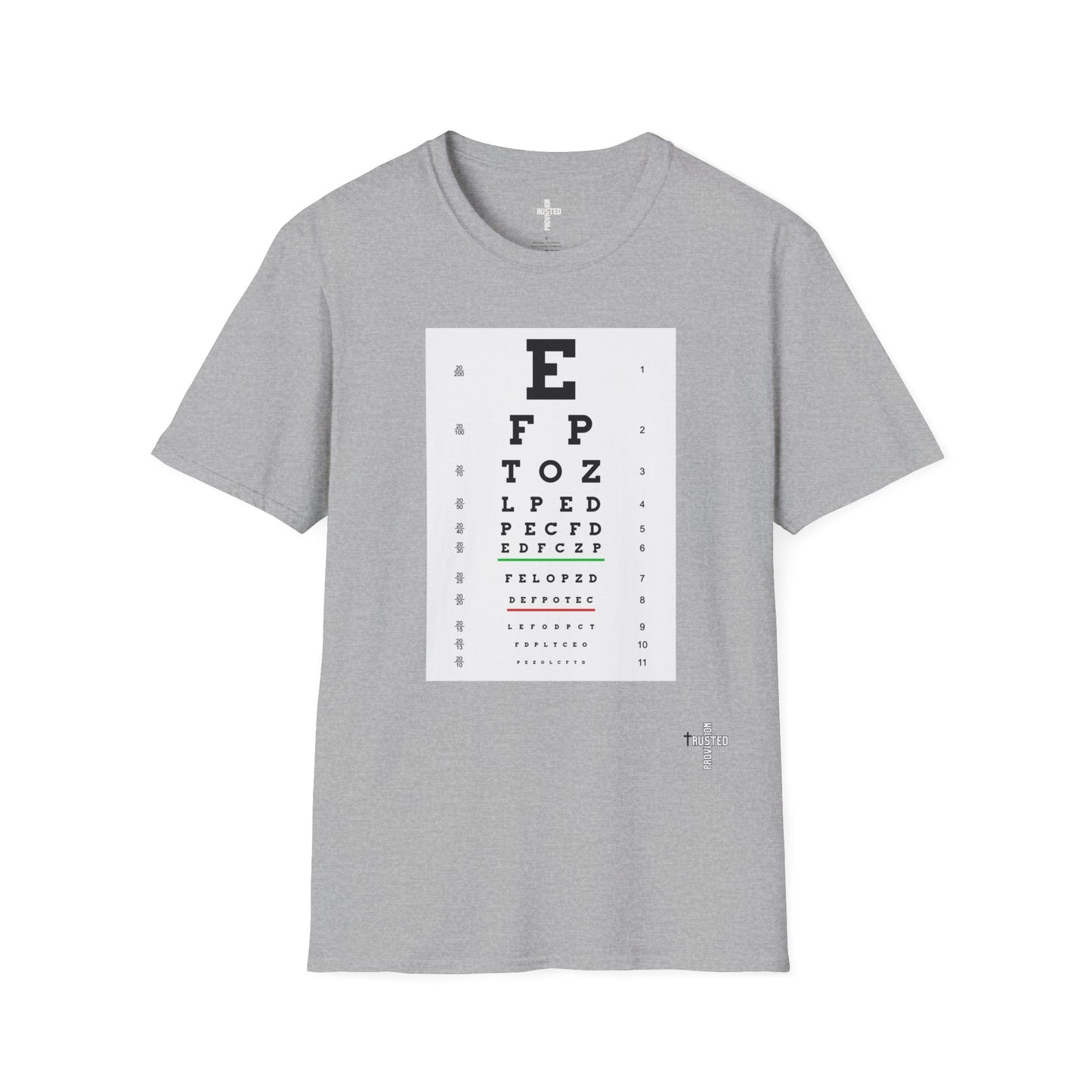 I will walk by FAITH- Unisex Softstyle T-Shirt (eye chart)