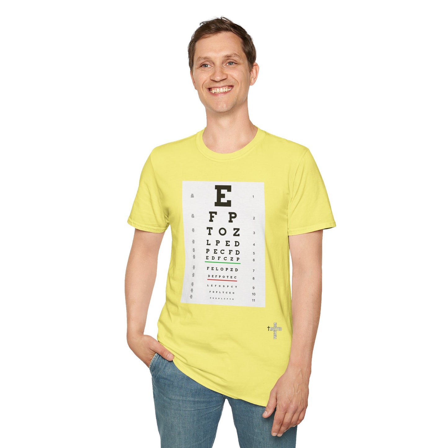 I will walk by FAITH- Unisex Softstyle T-Shirt (eye chart)