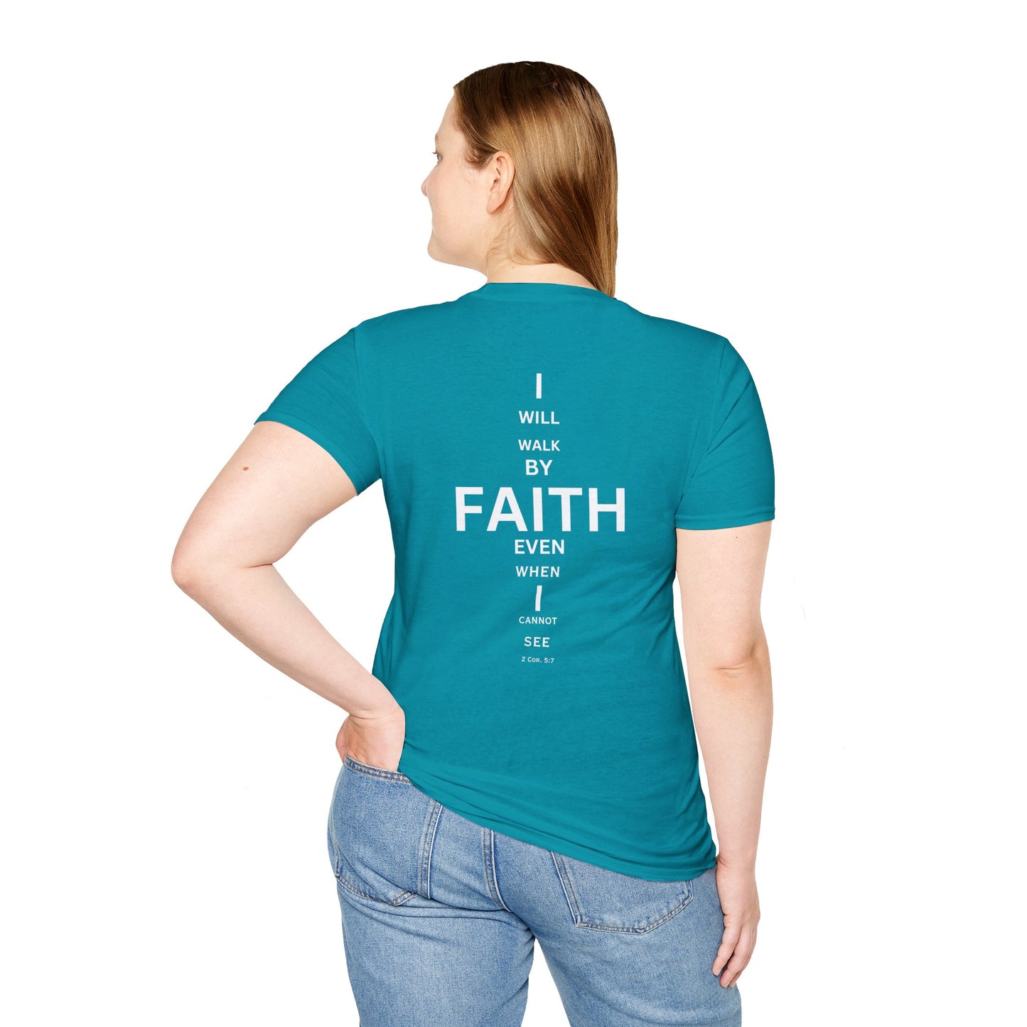 I will walk by FAITH- Unisex Softstyle T-Shirt (eye chart)