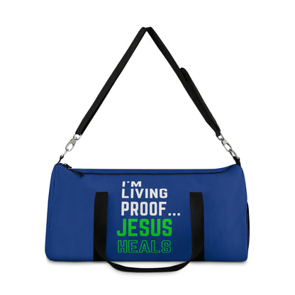 I'm living proof...Jesus Heals - Duffel Bag (dark blue/neon)
