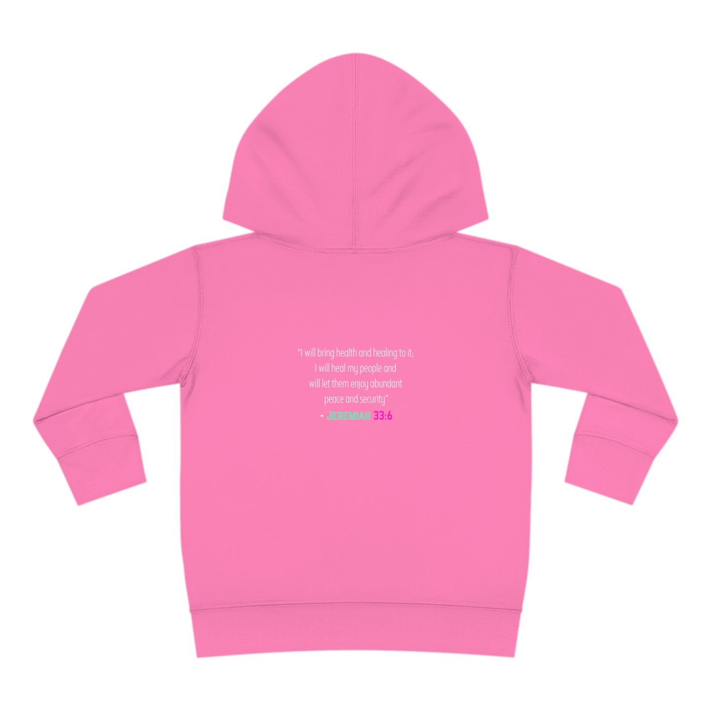 I'm living proof...Jesus Heals- Toddler Pullover Hoodie (pink & blue letters)