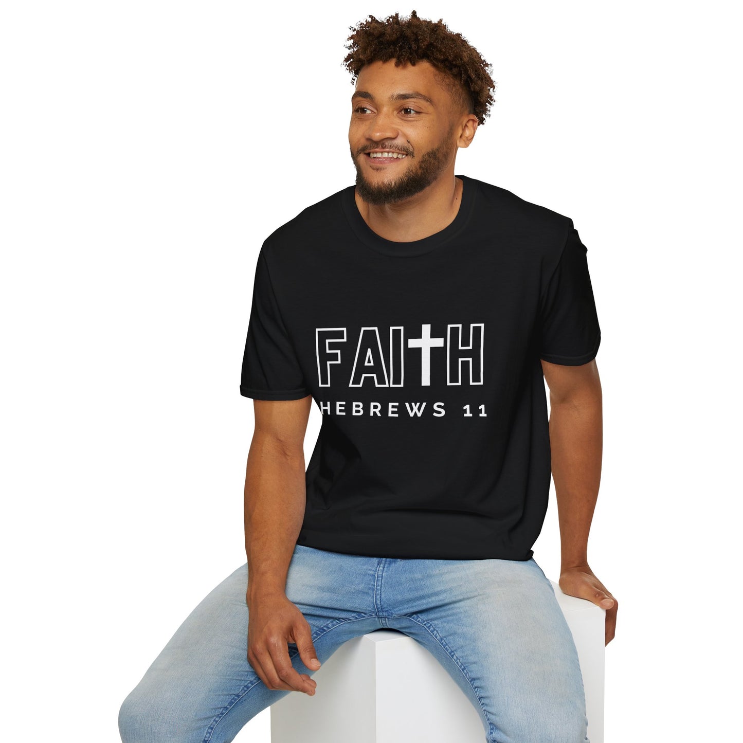 FAITH/HEBREWS 11- Unisex Softstyle T-Shirt (black & white)