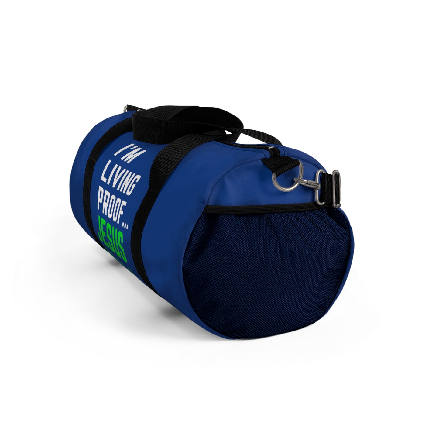 I'm living proof...Jesus Heals - Duffel Bag (dark blue/neon)