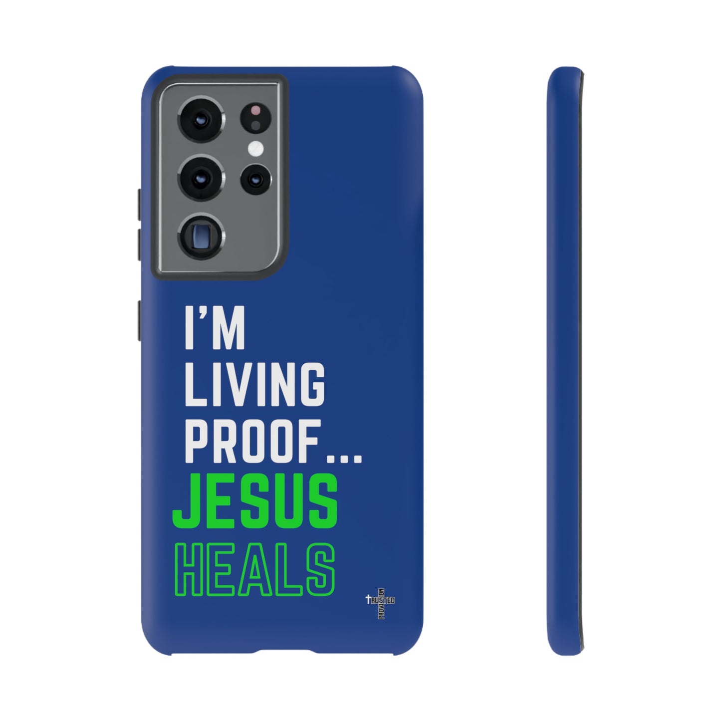 I'm living proof...Jesus Heals- Tough Case (blue & neon)