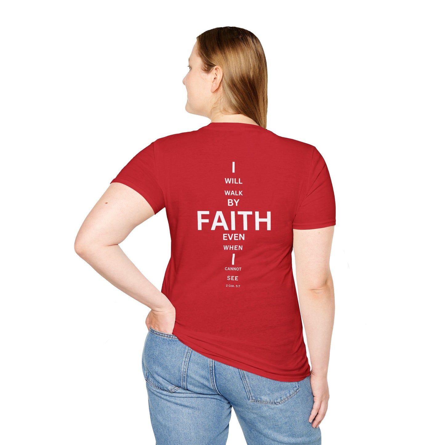 I will walk by FAITH- Unisex Softstyle T-Shirt (eye chart)