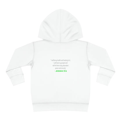 I'm living proof...Jesus Heals- Toddler Pullover Hoodie (neon letters)